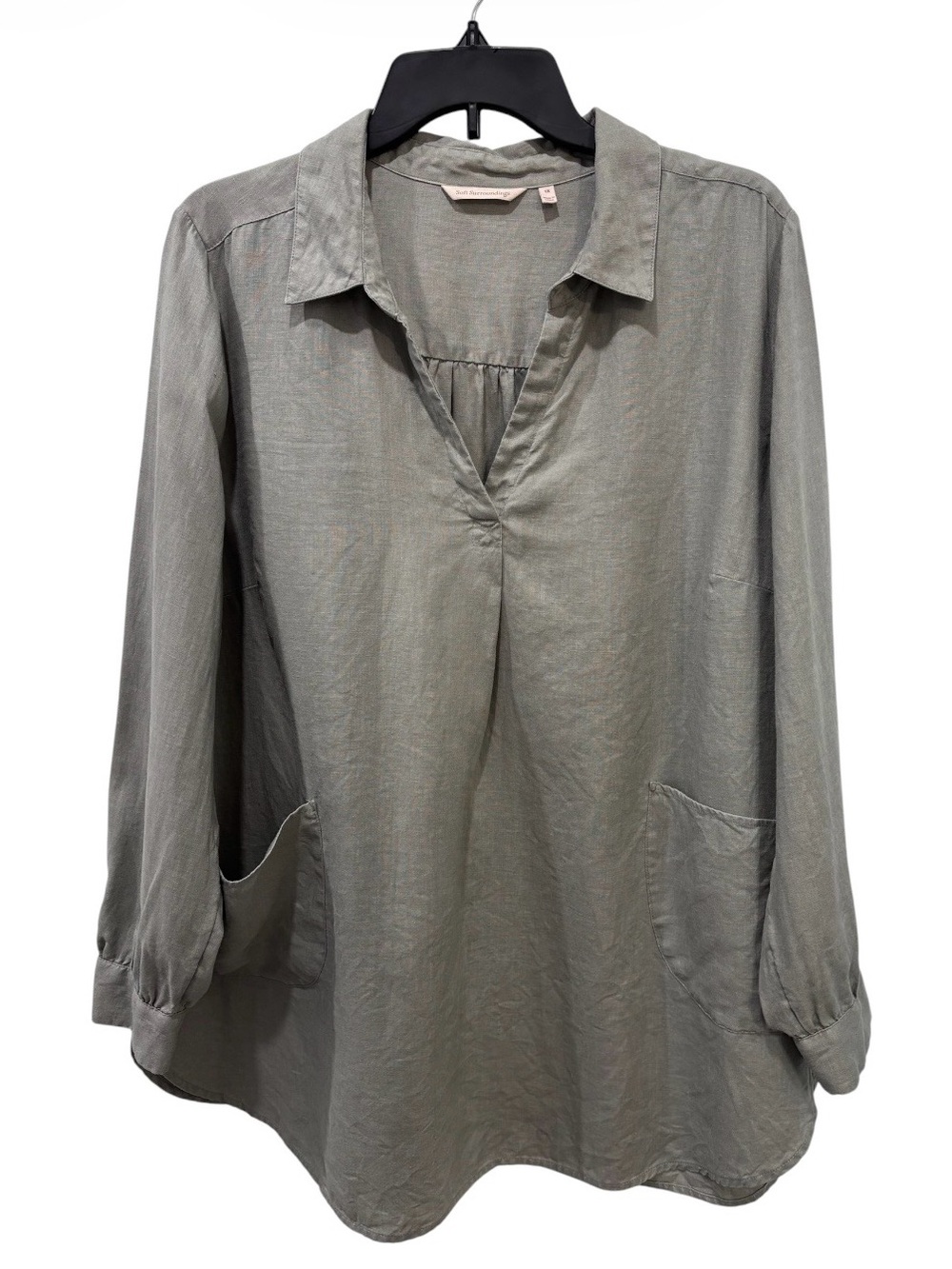 Soft Surroundings 100% Linen V-neck Tunic Top Side Pockets Women’s Size 1X